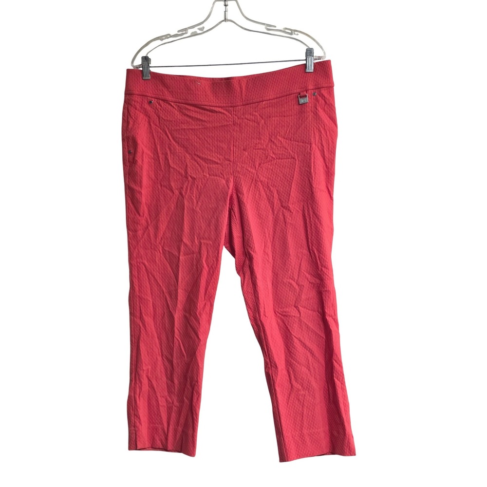 Raphaela by Brax Womens Red Textured Pull On Crop Pants Size 16 Elastic Waist c9